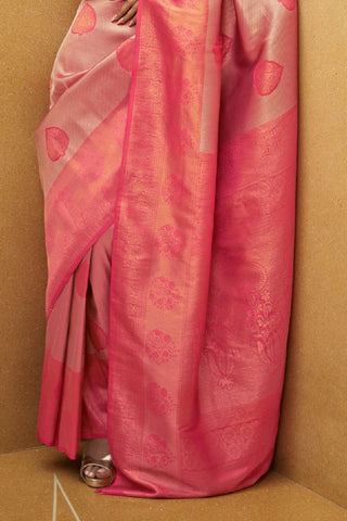 PINK NYLON TWO TONE HANDLOOM WEAVING SAREE