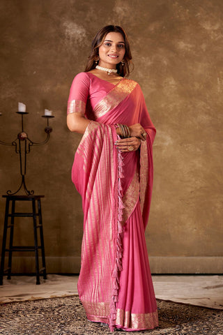 Pink Crepe Georgette Saree_Kumari Sarees