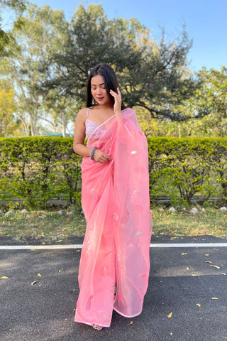 PINK ORGANZA SILK SAREE