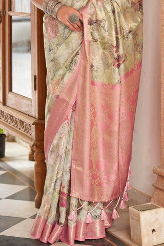 Pink Soft Cotton Silk With Floral Print Saree_Kumari Sarees