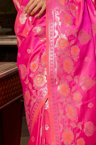 PINK PURE SATIN HANDLOOM WEAVING SAREE