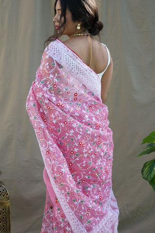 Pink Organza Silk Saree