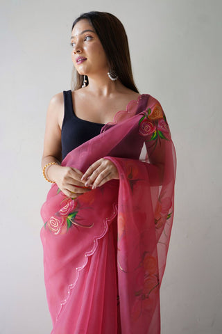 Pink Chiffon Silk Saree