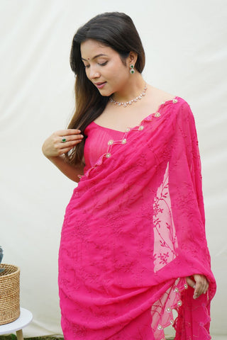 PINK GEORGETTE SILK SAREE