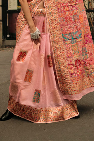 PINK KASHMIRI MODAL HANDLOOM WEAVING SAREE