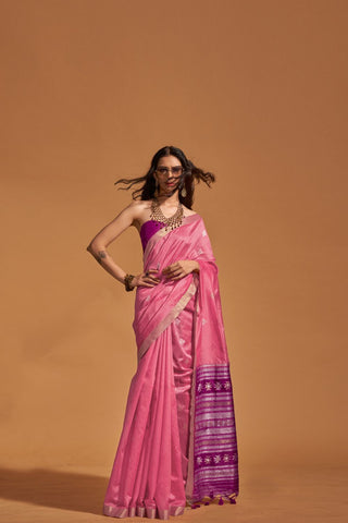 PINK HANDLOOM WEAVING SAREE