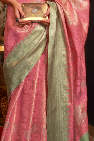 PINK HANDLOOM WEAVING SILK SAREE