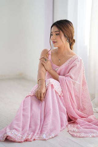 Pink Georgette Silk Saree