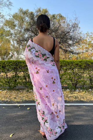 PINK ORGANZA SILK SAREE