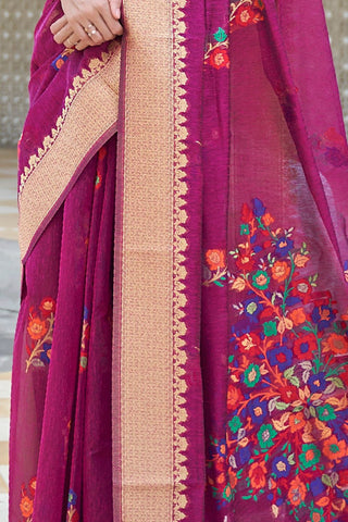 Pink Pure Linen Weaving Saree_Kumari Sarees