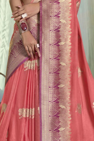 Pink Pure Silk Crepe Saree