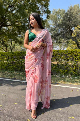 Pink Chiffon Silk Saree