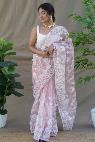 PINK ORGANZA SILK SAREE