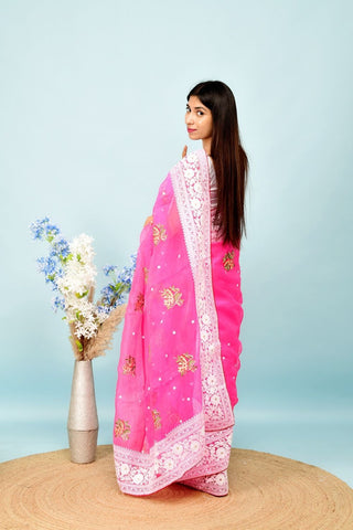 PINK SOFT ORGANZA SILK SAREE