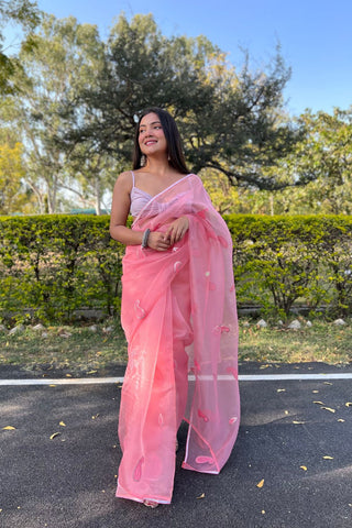 PINK ORGANZA SILK SAREE