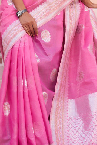 ONION PINK PURE LINEN WEAVING SAREE