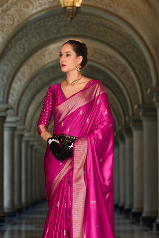 Pink Pure Satin Silk Crepe Saree_Kumari Sarees