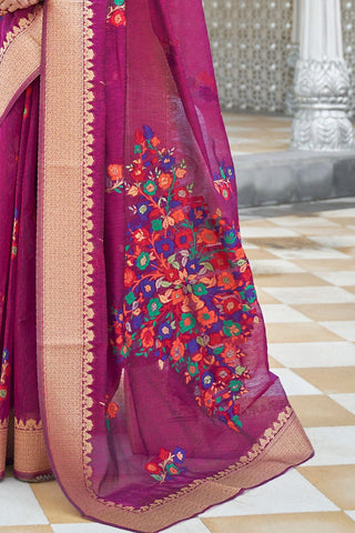 Pink Pure Linen Weaving Saree_Kumari Sarees