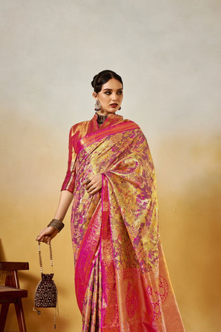 Pink Dharmavaram Silk Saree