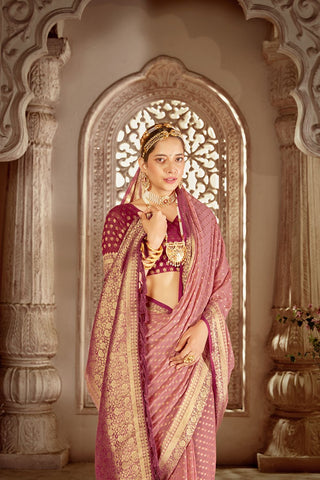Pink Pure Georgette Saree_Kumari Sarees