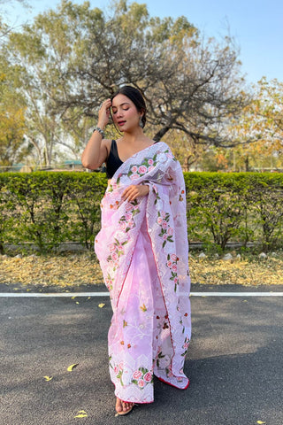 PINK ORGANZA SILK SAREE