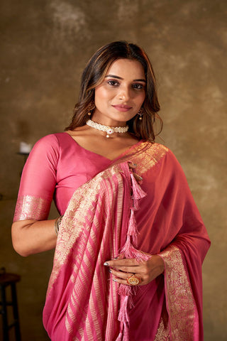 Pink Crepe Georgette Saree_Kumari Sarees