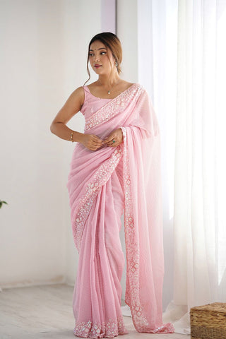 Pink Georgette Silk Saree