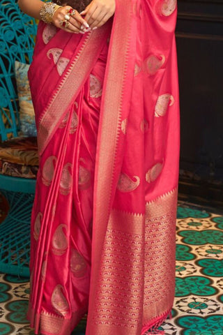 PINK NYLON PURE SATIN WEAVING SILK SAREE