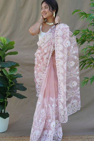 PINK ORGANZA SILK SAREE