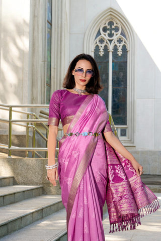 Pink Ikkat Weaving Silk Saree