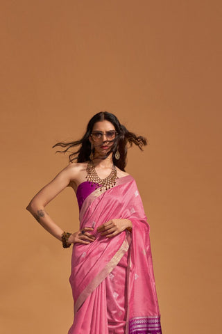 PINK HANDLOOM WEAVING SAREE