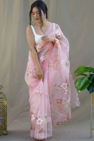 Pink Organza Silk Saree