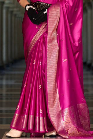 Pink Pure Satin Silk Crepe Saree_Kumari Sarees