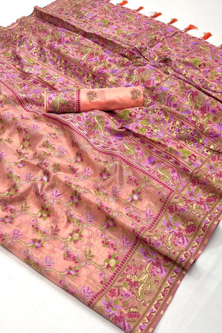 Pink Organza Parsi Handloom Weaving Silk Saree_Kumari Sarees