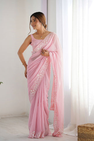 Pink Georgette Silk Saree