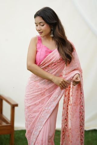 PINK GEORGETTE SILK SAREE