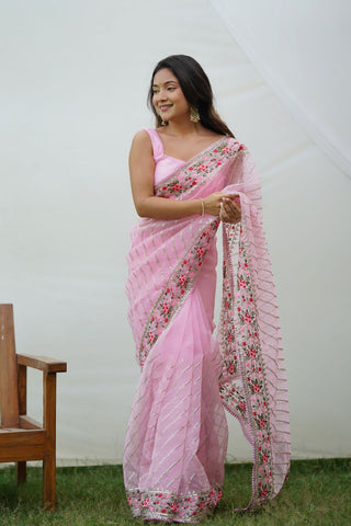 PINK GEORGETTE SILK SAREE