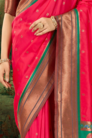 Pink Soft Peshwai Paithani Silk Saree_Kumari Sarees