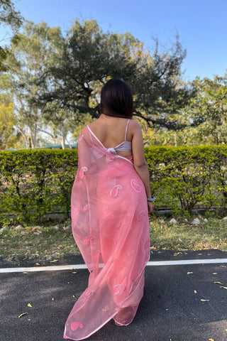 PINK ORGANZA SILK SAREE