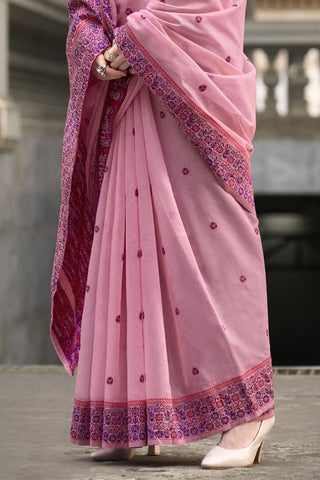 PINK SOFT LINEN COTTON SAREE