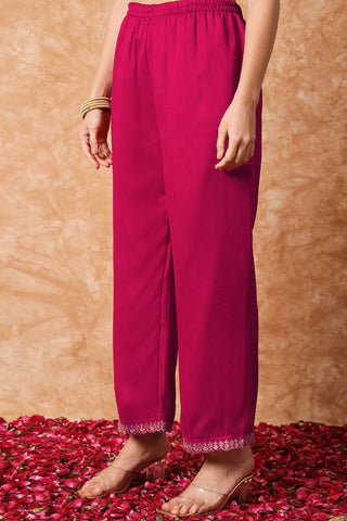 Pink Organza Vichitra Silk Kurta Set_Kumari Sarees