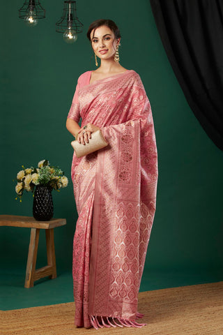 Pink Soft Linen Cotton Saree_Kumari Sarees