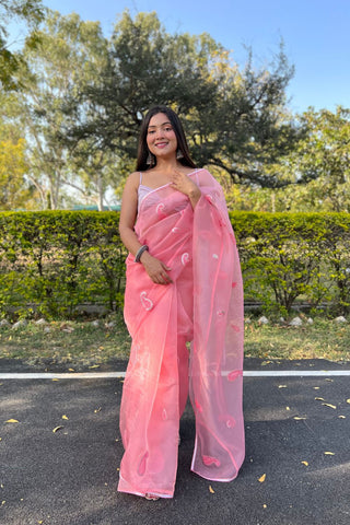 PINK ORGANZA SILK SAREE