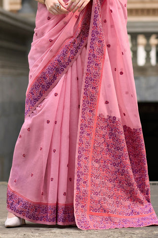 PINK SOFT LINEN COTTON SAREE