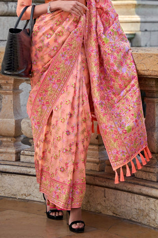 Pink Organza Parsi Handloom Weaving Silk Saree_Kumari Sarees