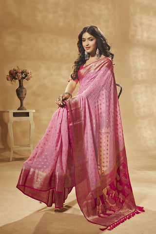 Pink Georgette Saree