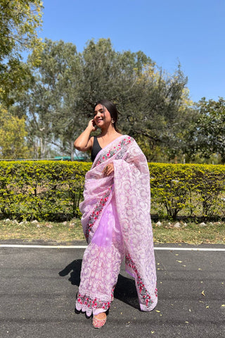 PINK ORGANZA SILK SAREE