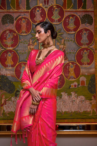 PINK HANDLOOM WEAVING SILK SAREE