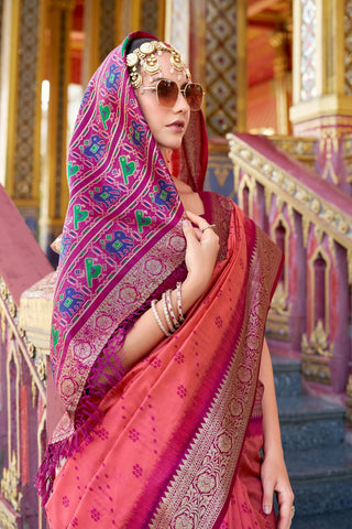 Pink Tusser Handloom Silk Saree_Kumari Sarees