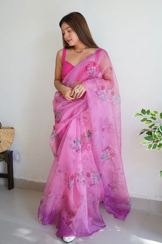 Pink Organza Silk Saree